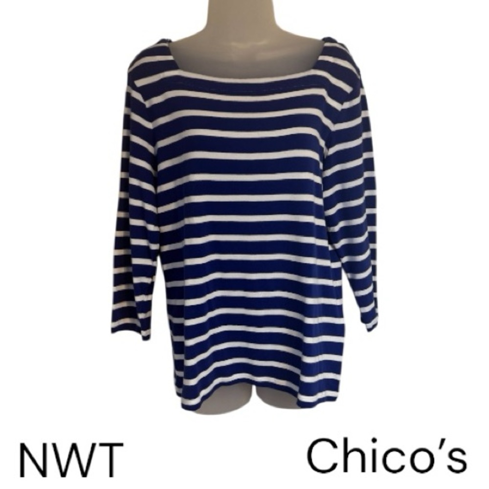 NWT Chico's Navy/White Striped SPRING/SUMMER Top MEDIUM      #P